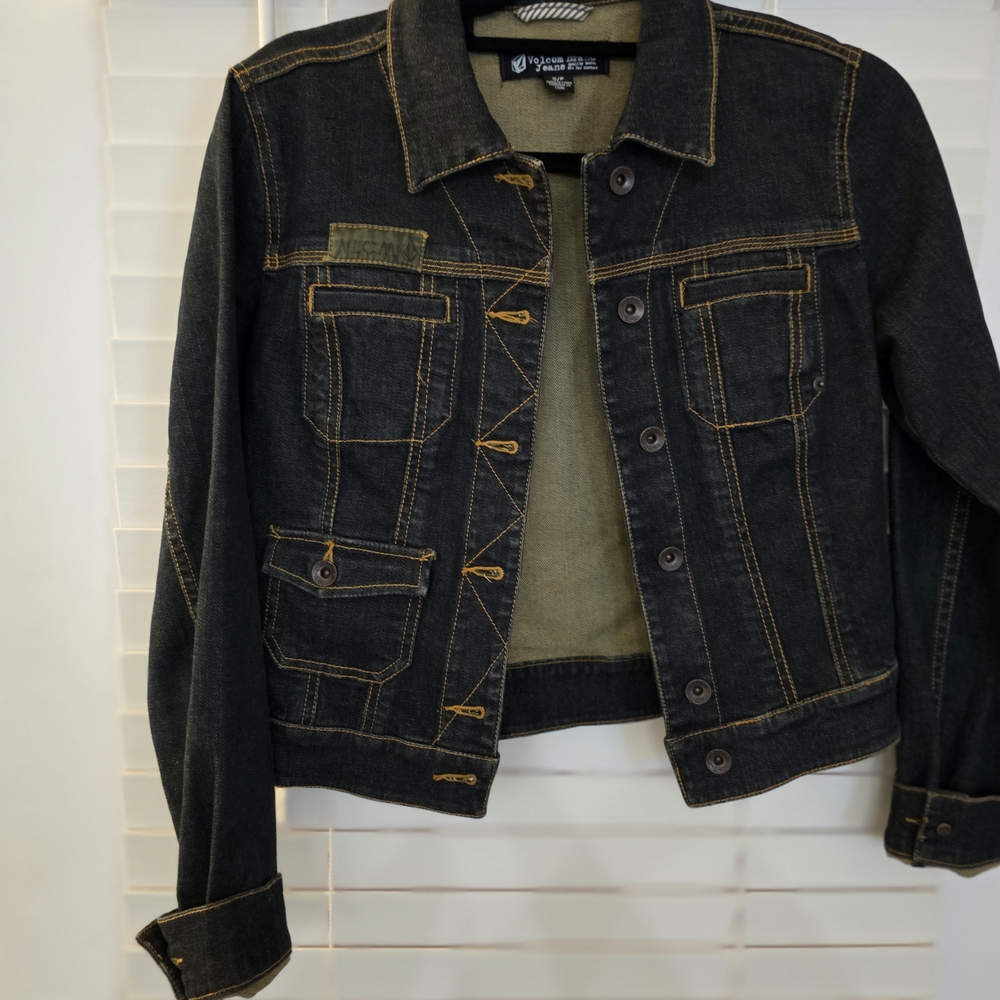 Volcom Black Jean Jacket with Tan Stitching